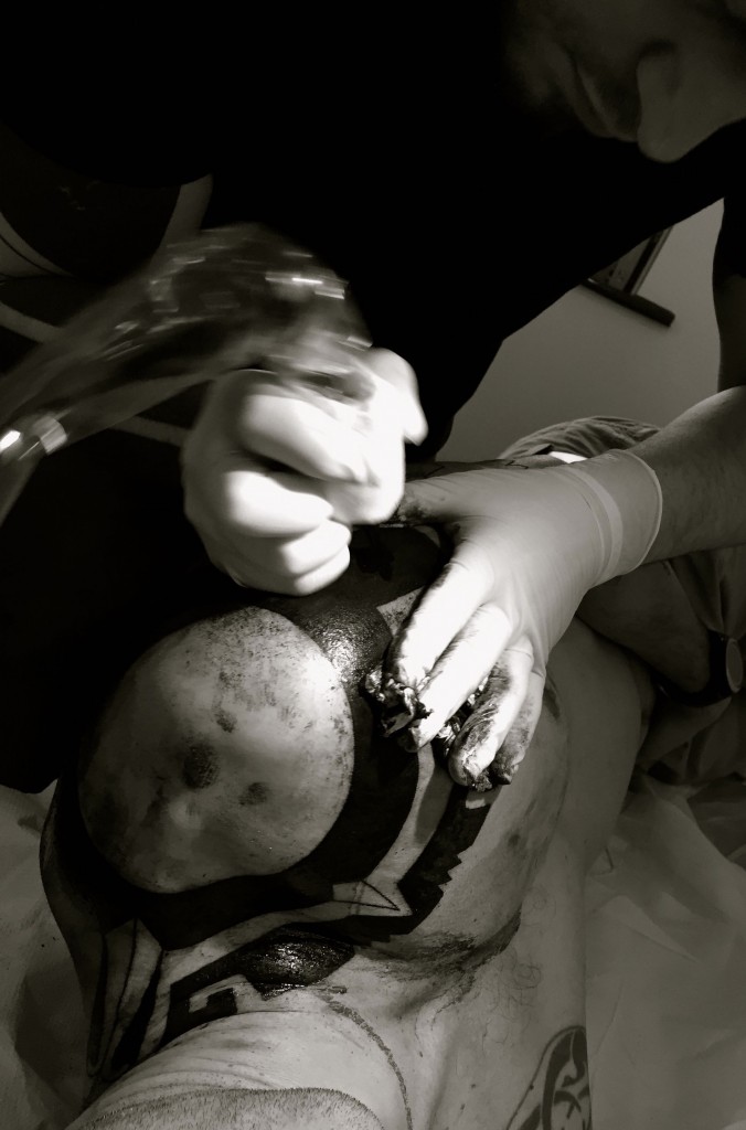 Hanumantra blackwork tattoo abstract aztec mayan inspired coverup 02