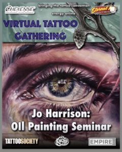 Jo Harrison, oil painting, shrewsbury eye painting, tattoo artist, UN1TY, Modern body art, virtual tattoo gathering